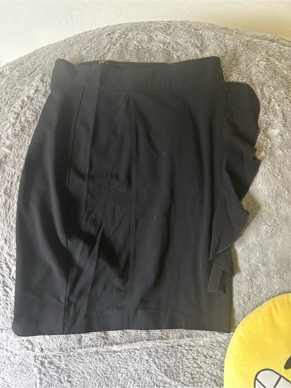 Wrapper Black Ruffle-Accent Pencil Skirt